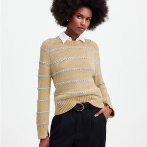 Madewell Striped Beige and Blue Women's Cotton Sweater Size Small